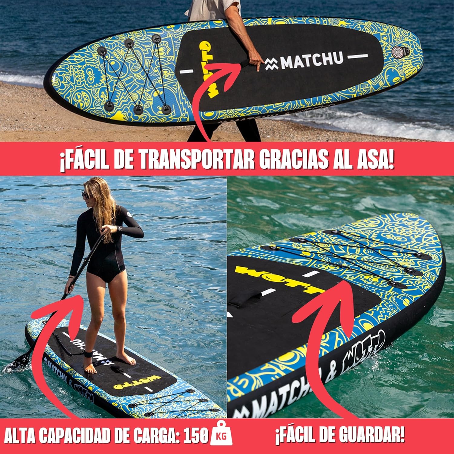 MATCHU - Tablero de Soporte Inflable - Junta de Paleta - Edición Limitada - Equipado con Certificado - Juego Completo - 320x81x15 CM - 150 KG de Carga - Art Collection