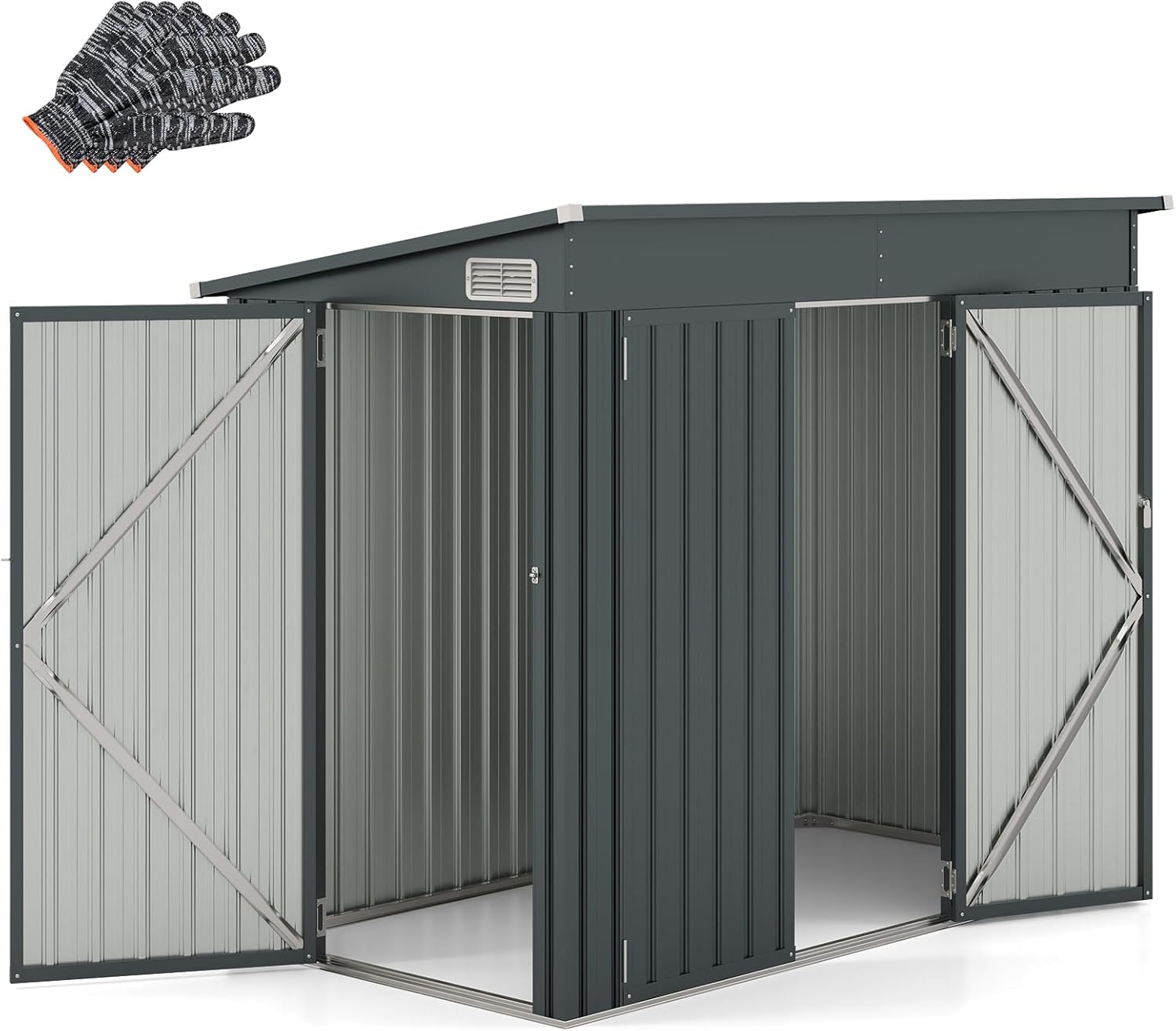 COSTWAY Caseta Jardin Exterior, 235 x 117 x 185 cm, obertizo Jardin Exterior con 2 Puertas, Techo Inclinado, Casita Organizador de Metal Galvanizado, Organizador de Herramientas para Jardín Patio