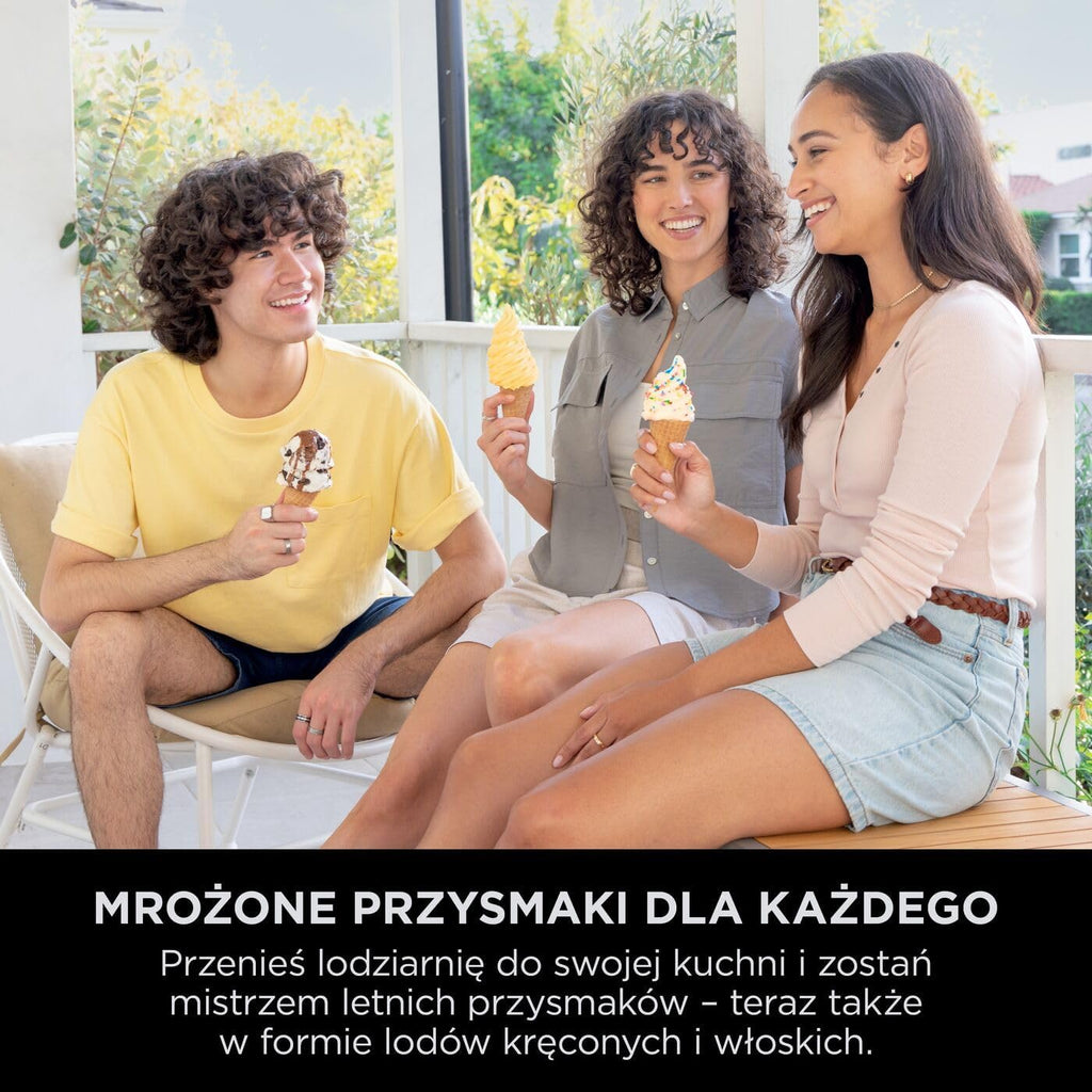 Ninja CREAMi Scoop and Swirl Maszyna do lodów z 2 pojemnikami, 13 funkcji, przygotowuje lody, lody włoskie, gelato, koktajle mleczne i inne desery, opcja dodatków, kamienne złoto, NC701EUSTGD