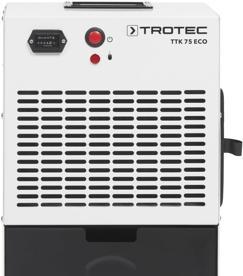 TROTEC Przemysłowy osuszacz powietrza TTK 75 ECO suszarka budowlana, suszenie do pomieszczeń o powierzchni do 90 m² i 230 m³ wydajność osuszania 21 l na dobę, pojemność zbiornika 4 l, filtr powietrza