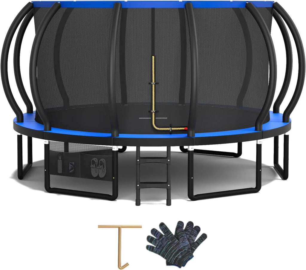 Devoko Cama Elástica Exterior para Niños Ø 228/305/366/427 cm, Trampolín Exterior de Jardín Calabaza Certificado GS con Red Seguridad, Escalera, Capacidad 150 kg