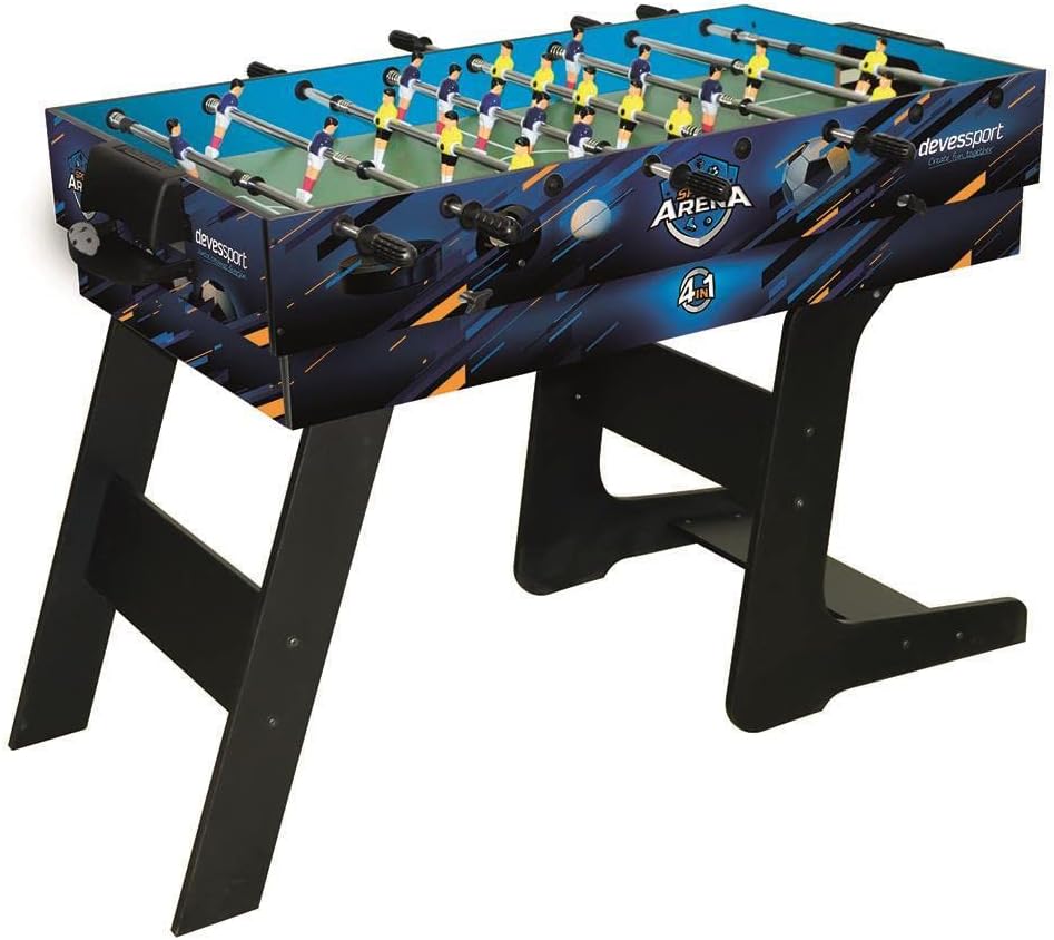 DEVESSPORT Multijuego Plegable 4 en 1 Sport Arena | Futbolín, Billar, Air Hockey y Ping Pong | Mesa de Juegos Multijuegos Plegable con Accesorios Incluidos