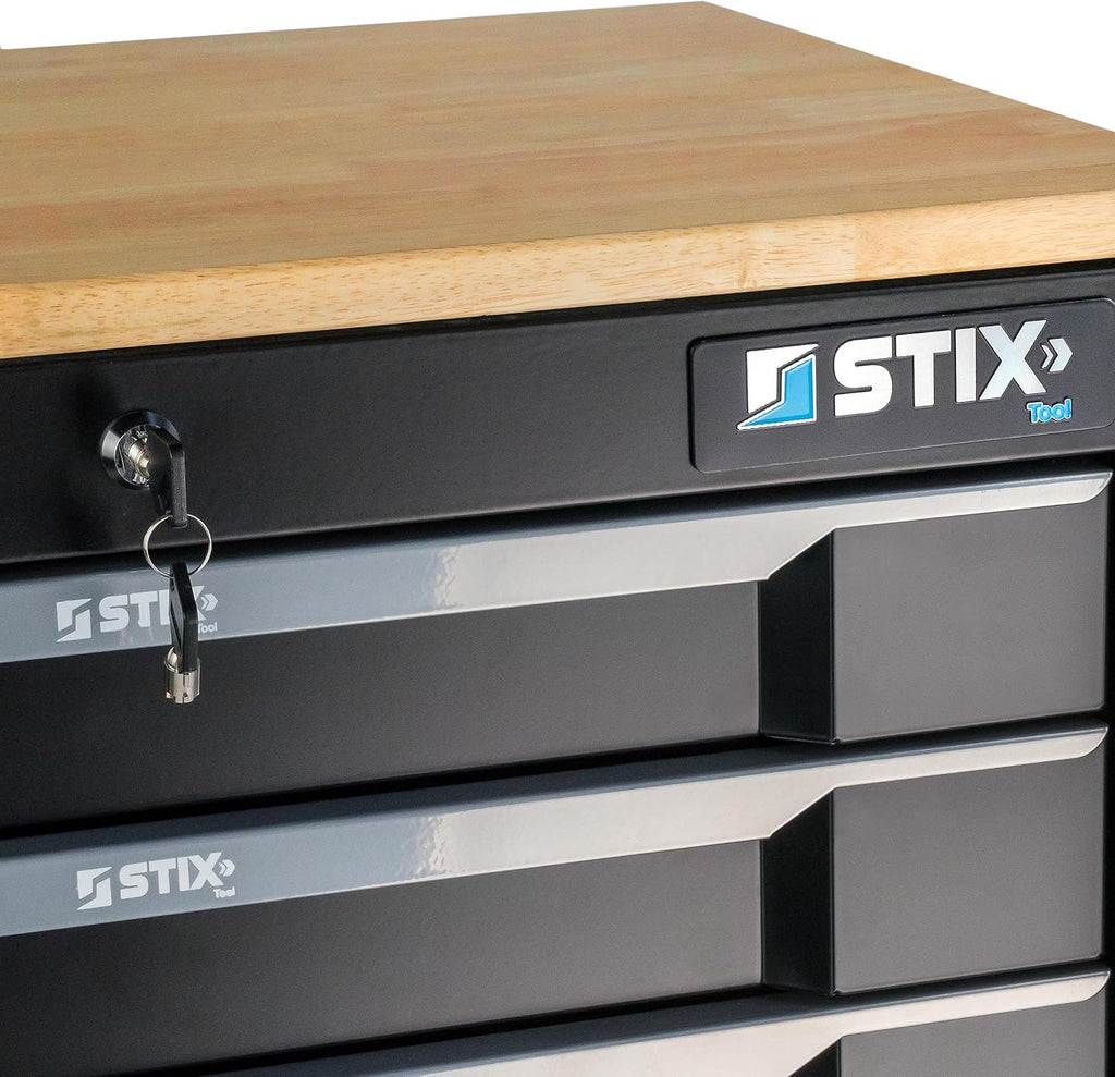 Stix UltimatePro C7/TS1 - Carro de herramientas con 267 piezas Cr-V - Juego de herramientas, carro de herramientas con ruedas, cajones con rodamiento de bolas, encimera de madera